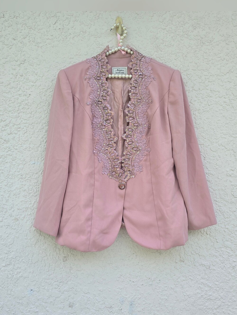 Vintage Nahdrée by Victor Costa Dusty Pink Lace & Sequin Evening Blazer Size 20W